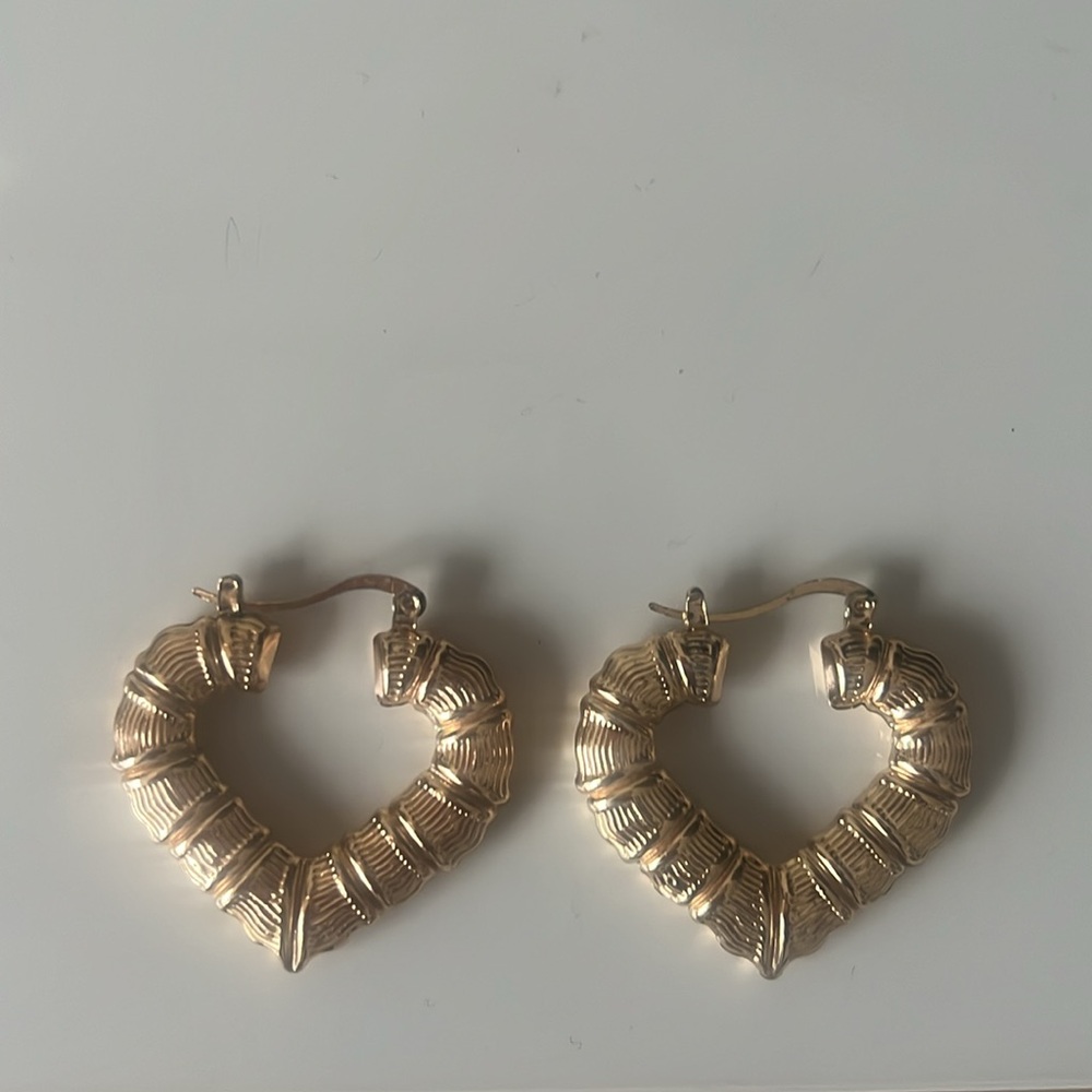 Gold Tone Heart-Shaped bamboo hoops